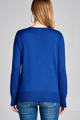 Ladies fashion long sleeve v-neck classic sweater cardigan