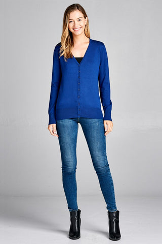 Ladies fashion long sleeve v-neck classic sweater cardigan