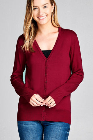 Ladies fashion long sleeve v-neck classic sweater cardigan