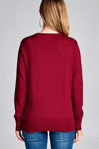 Ladies fashion long sleeve v-neck classic sweater cardigan