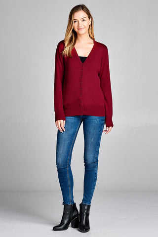 Ladies fashion long sleeve v-neck classic sweater cardigan