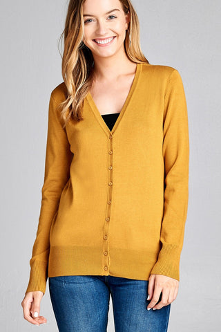 Ladies fashion long sleeve v-neck classic sweater cardigan