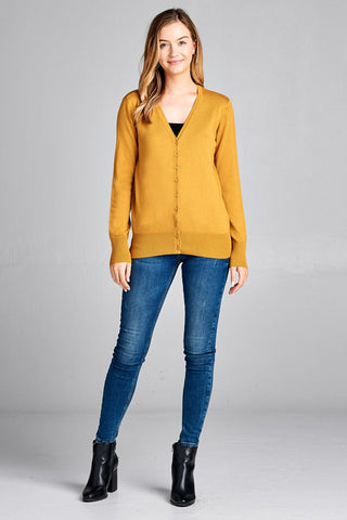 Ladies fashion long sleeve v-neck classic sweater cardigan