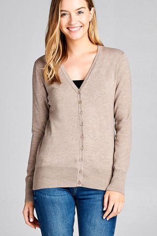 Ladies fashion long sleeve v-neck classic sweater cardigan