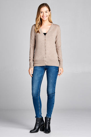 Ladies fashion long sleeve v-neck classic sweater cardigan