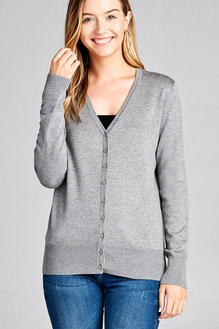 Ladies fashion long sleeve v-neck classic sweater cardigan