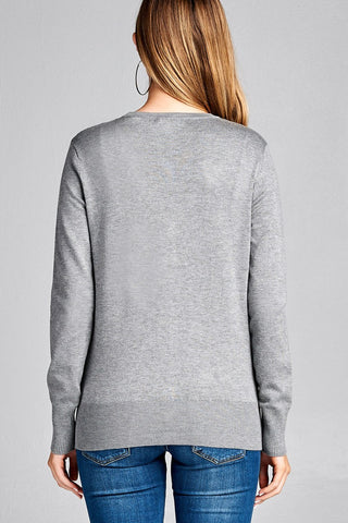 Ladies fashion long sleeve v-neck classic sweater cardigan