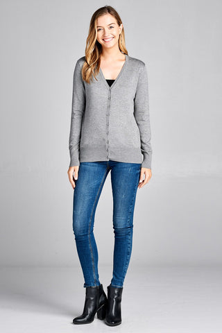 Ladies fashion long sleeve v-neck classic sweater cardigan