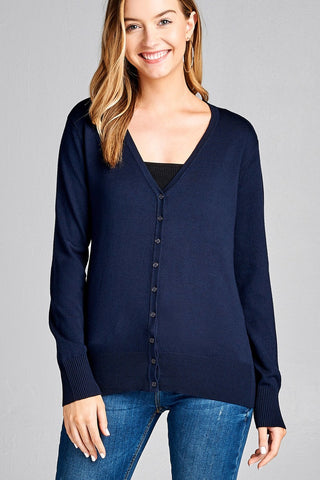 Ladies fashion long sleeve v-neck classic sweater cardigan