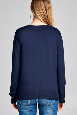 Ladies fashion long sleeve v-neck classic sweater cardigan