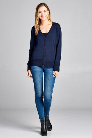 Ladies fashion long sleeve v-neck classic sweater cardigan