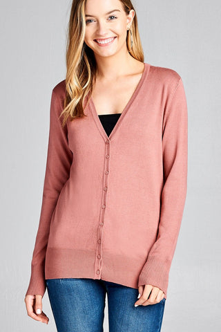 Ladies fashion long sleeve v-neck classic sweater cardigan