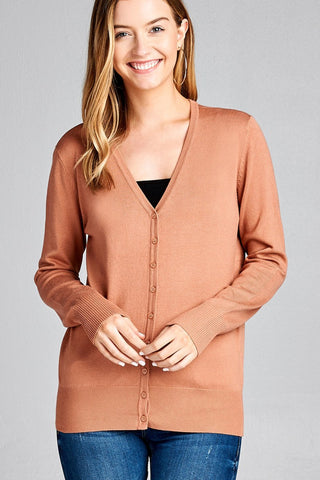 Ladies fashion long sleeve v-neck classic sweater cardigan