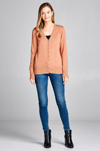 Ladies fashion long sleeve v-neck classic sweater cardigan