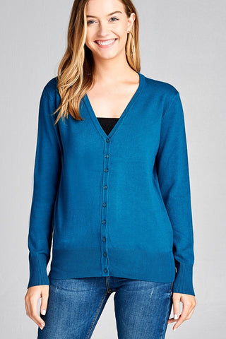 Ladies fashion long sleeve v-neck classic sweater cardigan