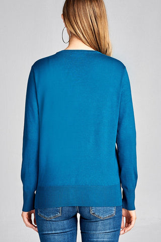 Ladies fashion long sleeve v-neck classic sweater cardigan