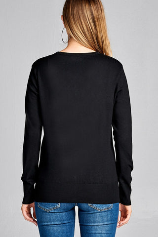 Ladies fashion long sleeve v-neck classic sweater cardigan