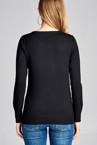 Ladies fashion long sleeve crew neck classic sweater