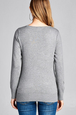 Ladies fashion long sleeve crew neck classic sweater
