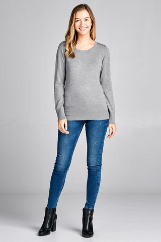 Ladies fashion long sleeve crew neck classic sweater