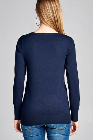 Ladies fashion long sleeve crew neck classic sweater