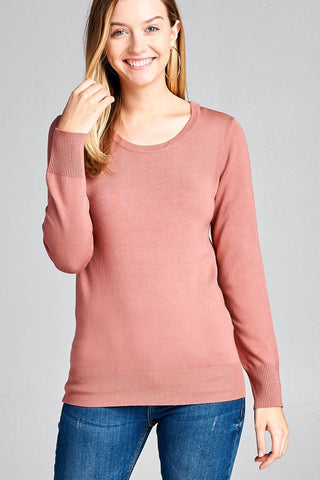 Ladies fashion long sleeve crew neck classic sweater