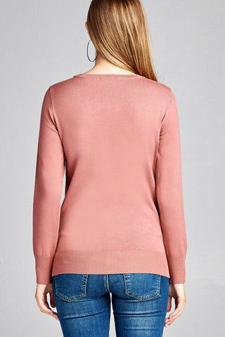 Ladies fashion long sleeve crew neck classic sweater