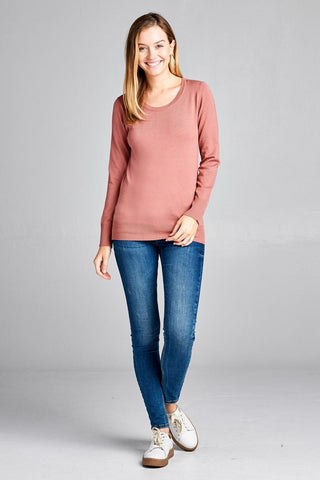 Ladies fashion long sleeve crew neck classic sweater