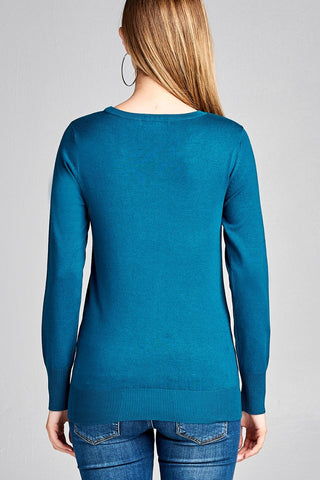 Ladies fashion long sleeve crew neck classic sweater