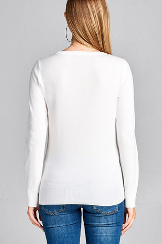 Ladies fashion long sleeve crew neck classic sweater