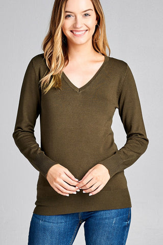 Ladies fashion long sleeve v-neck classic sweater