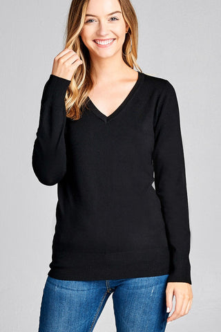 Ladies fashion long sleeve v-neck classic sweater
