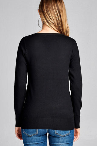 Ladies fashion long sleeve v-neck classic sweater