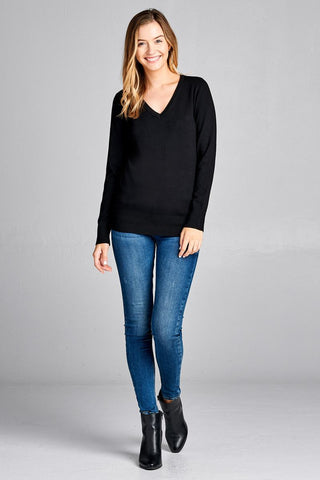 Ladies fashion long sleeve v-neck classic sweater