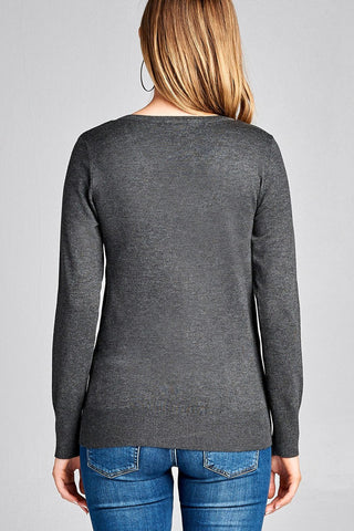 Ladies fashion long sleeve v-neck classic sweater