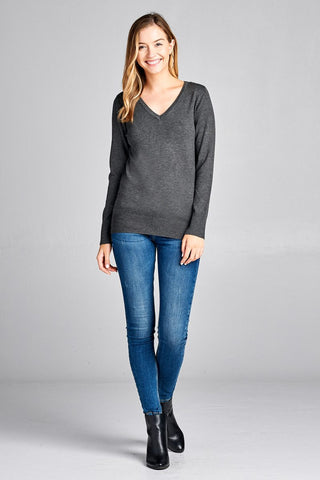 Ladies fashion long sleeve v-neck classic sweater