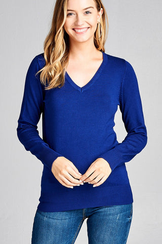 Ladies fashion long sleeve v-neck classic sweater