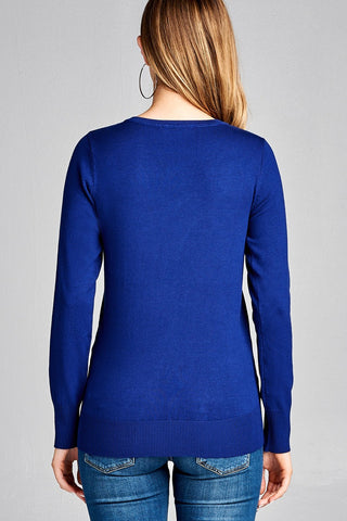 Ladies fashion long sleeve v-neck classic sweater