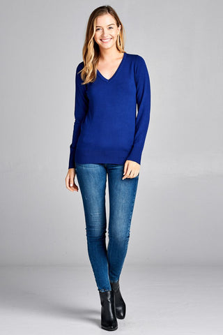 Ladies fashion long sleeve v-neck classic sweater