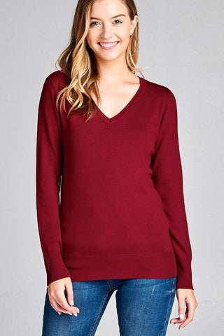 Ladies fashion long sleeve v-neck classic sweater