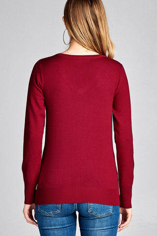 Ladies fashion long sleeve v-neck classic sweater