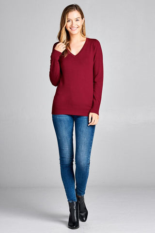 Ladies fashion long sleeve v-neck classic sweater
