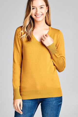 Ladies fashion long sleeve v-neck classic sweater