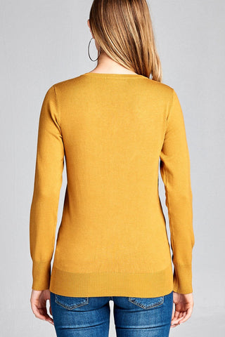 Ladies fashion long sleeve v-neck classic sweater