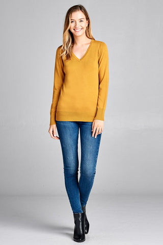 Ladies fashion long sleeve v-neck classic sweater
