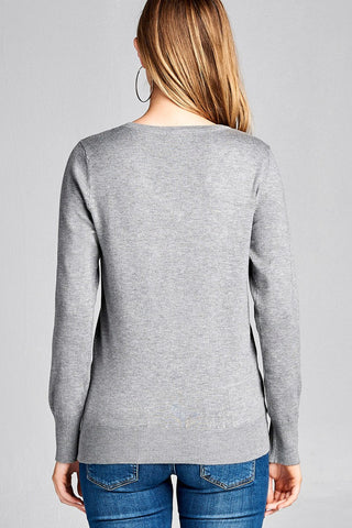 Ladies fashion long sleeve v-neck classic sweater