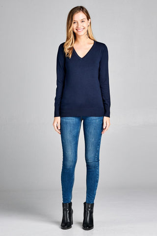 Ladies fashion long sleeve v-neck classic sweater