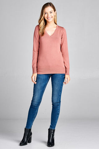 Ladies fashion long sleeve v-neck classic sweater
