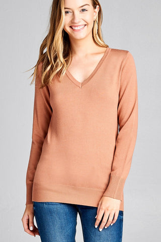 Ladies fashion long sleeve v-neck classic sweater