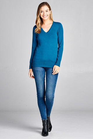 Ladies fashion long sleeve v-neck classic sweater